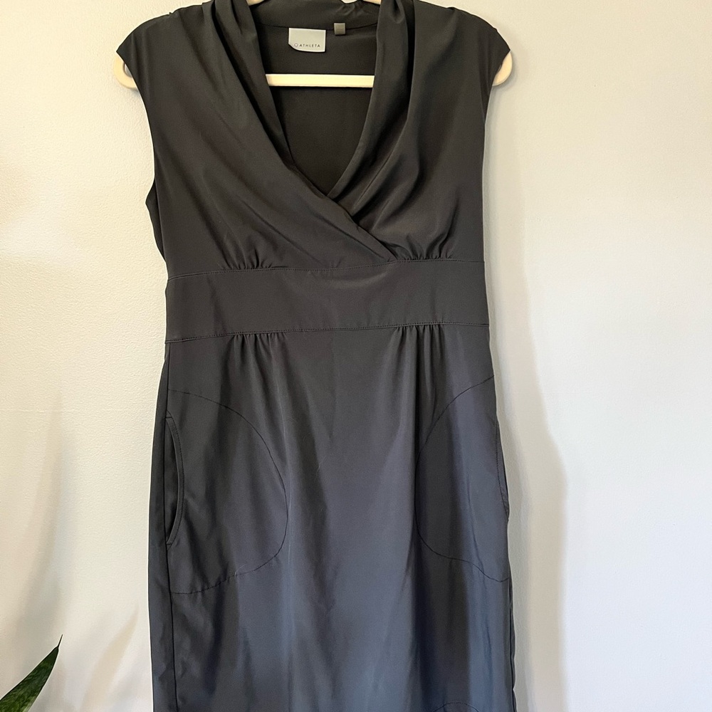 Athleta Gray Ruched Wrap Midi Dress